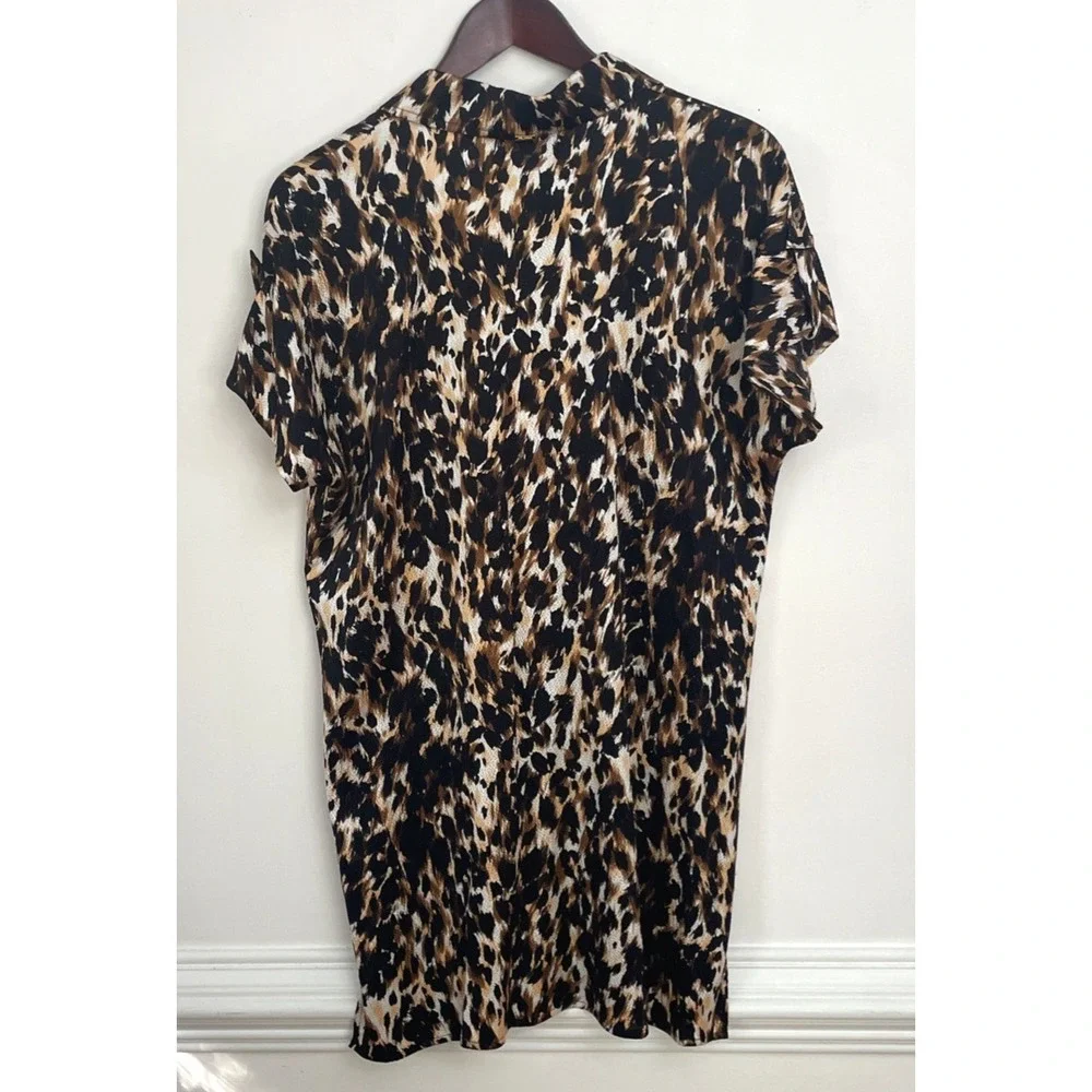 St. John Yellow‎ Label Silk Shift Dress Women's 10 Black Animal Print